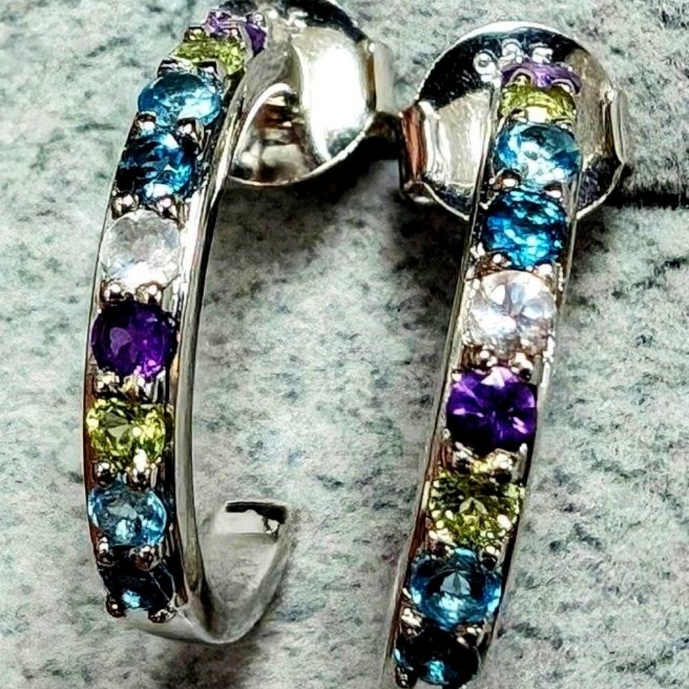 Silver Genuine Multi Gemstone Earrings
